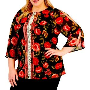 Plus size split level sleeve floral top